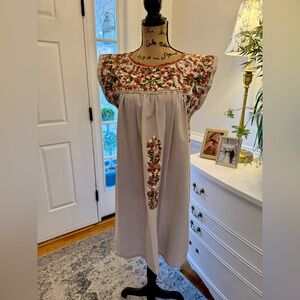 Mi Golondrina English Cream Stripe Flores Dress